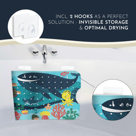 Homerella bath mat with self-adhesive hooks for fast air-drying.