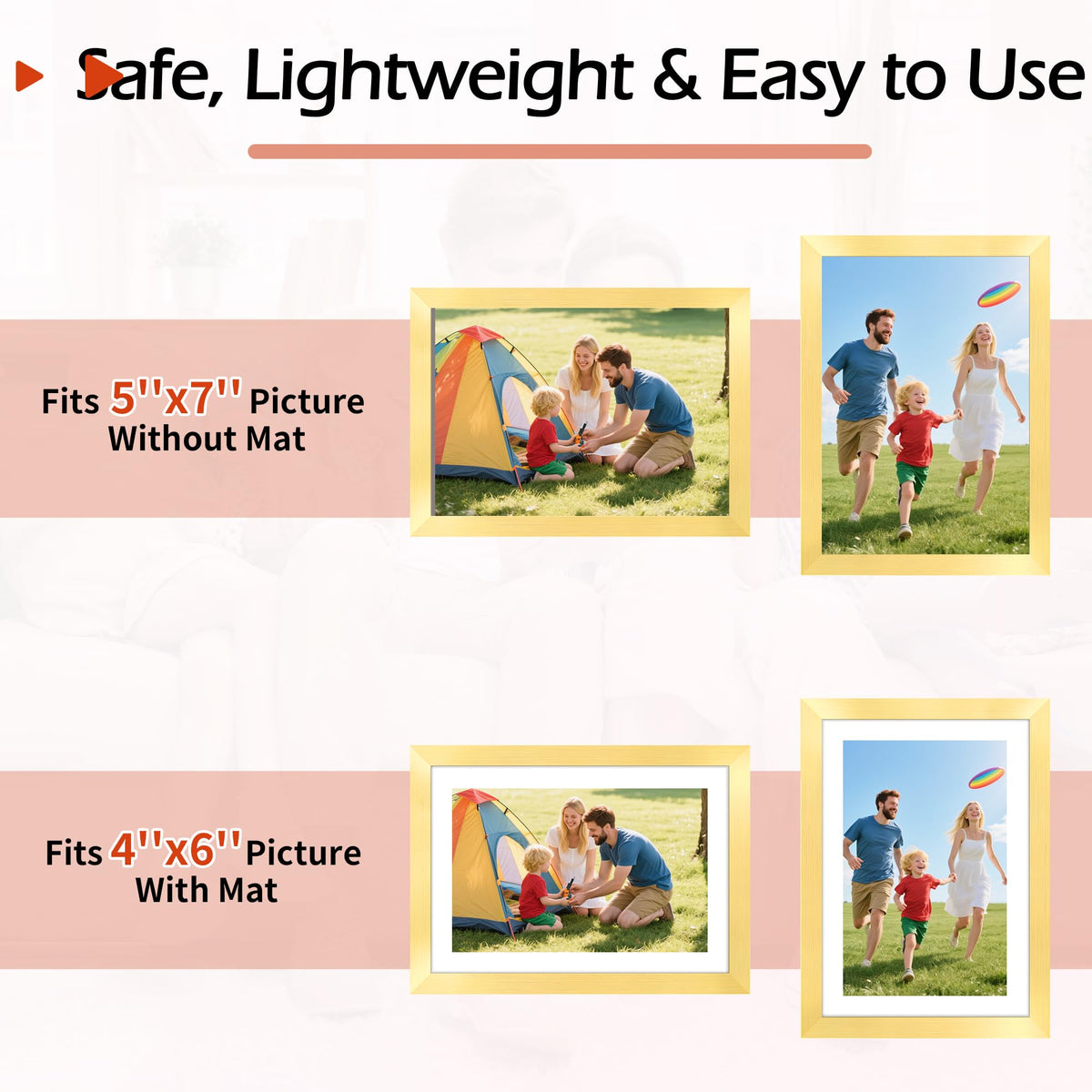 HOMERHYME gold frame with 4x6 mat option for flexible layouts.