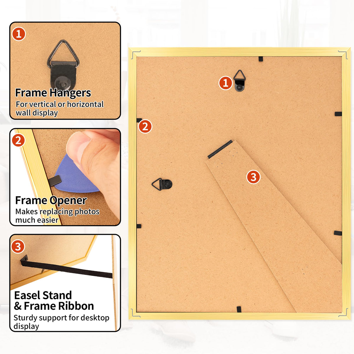 Homerhyme gold frame backside with hanging brackets for easy wall mounting