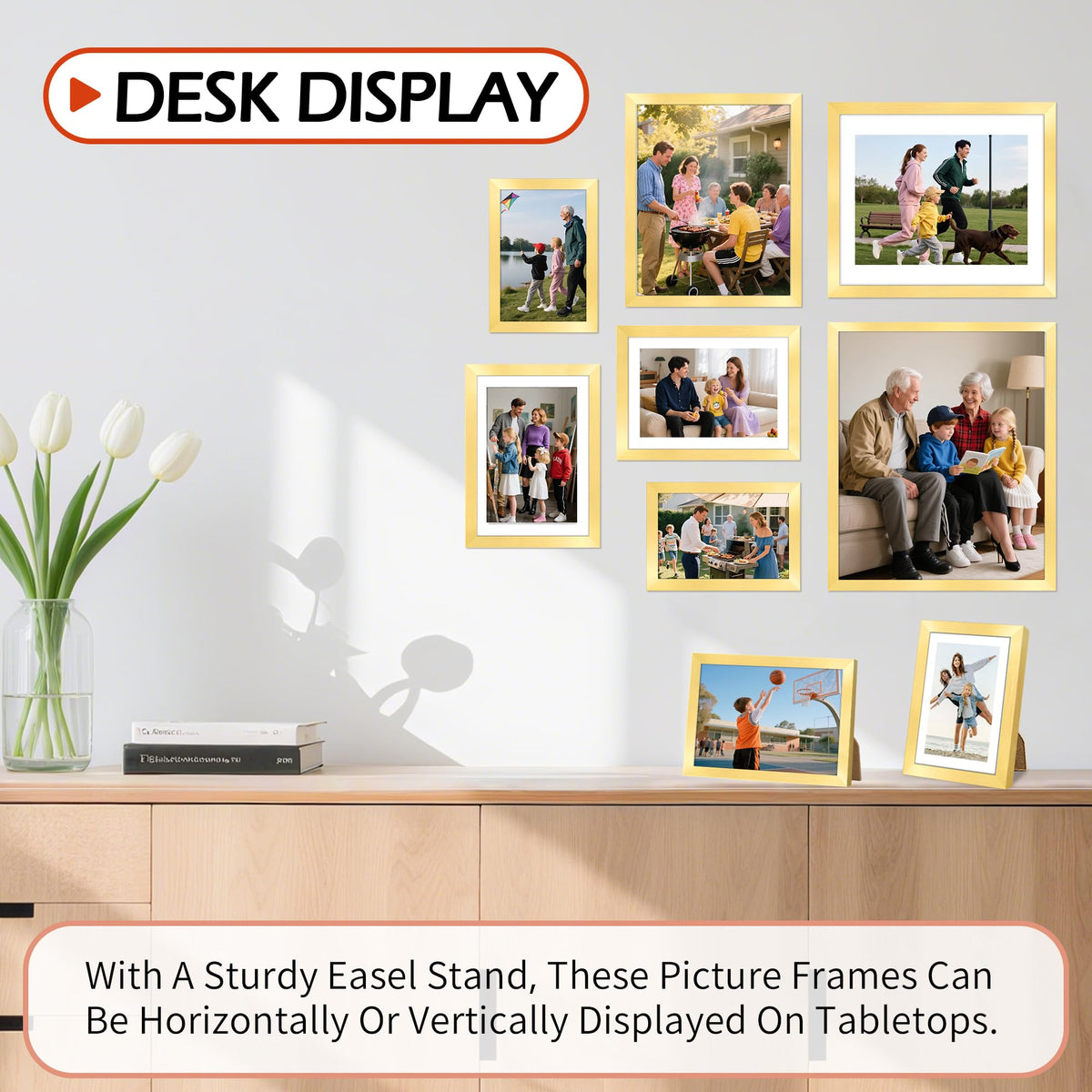 Homerhyme table-top easel setup for flexible desk or shelf display