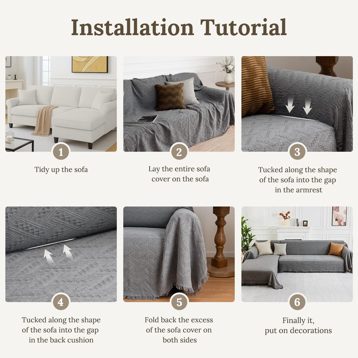 HOMERILLA dark grey sectional cover complements modern decor while hiding wear.
