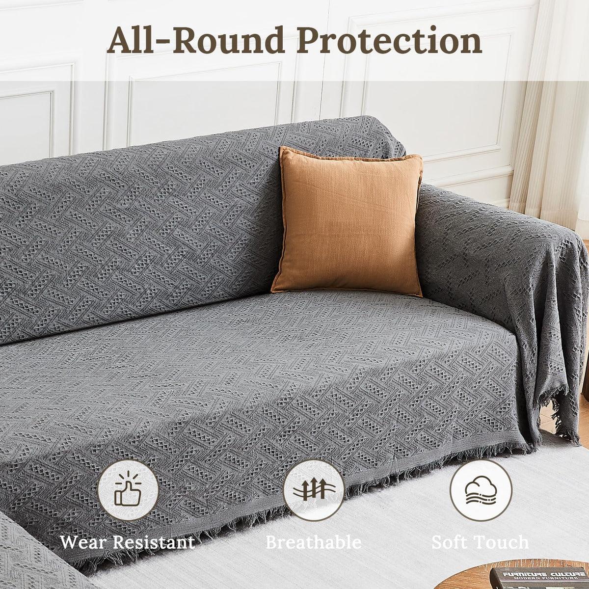 HOMERILLA dog-friendly couch cover provides durable protection from fur.