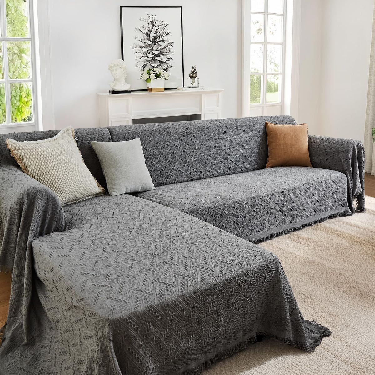 HOMERILLA premium sofa blanket offers warmth and quick decor upgrade.