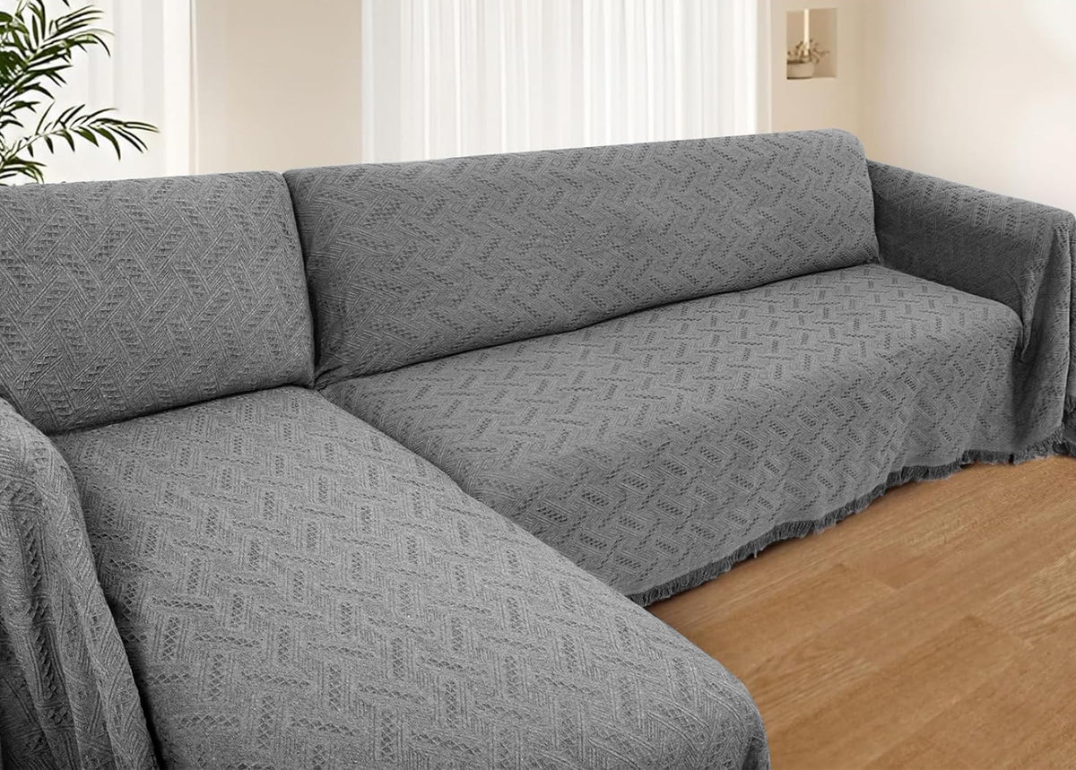 HOMERILLA sectional couch cover with two pieces in L-shape protects against pets.