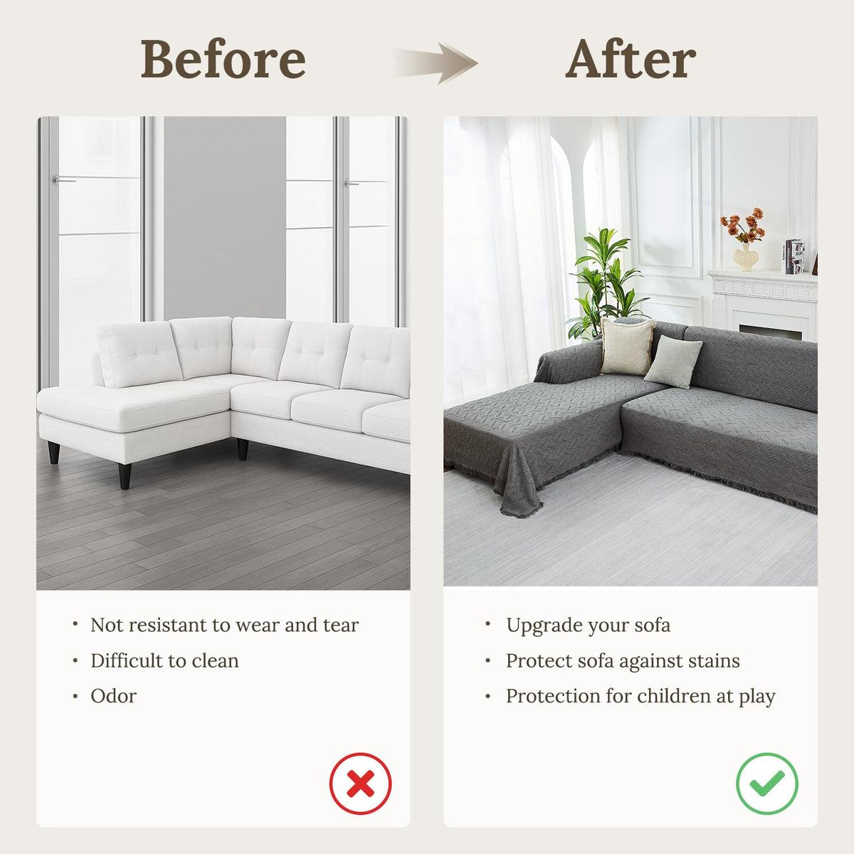 HOMERILLA washable blanket sofa cover enables easy cleaning.