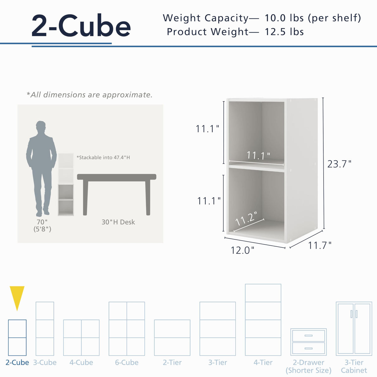 Apexa 2-Cube stackable wood shelves support flexible organization for books and bins.