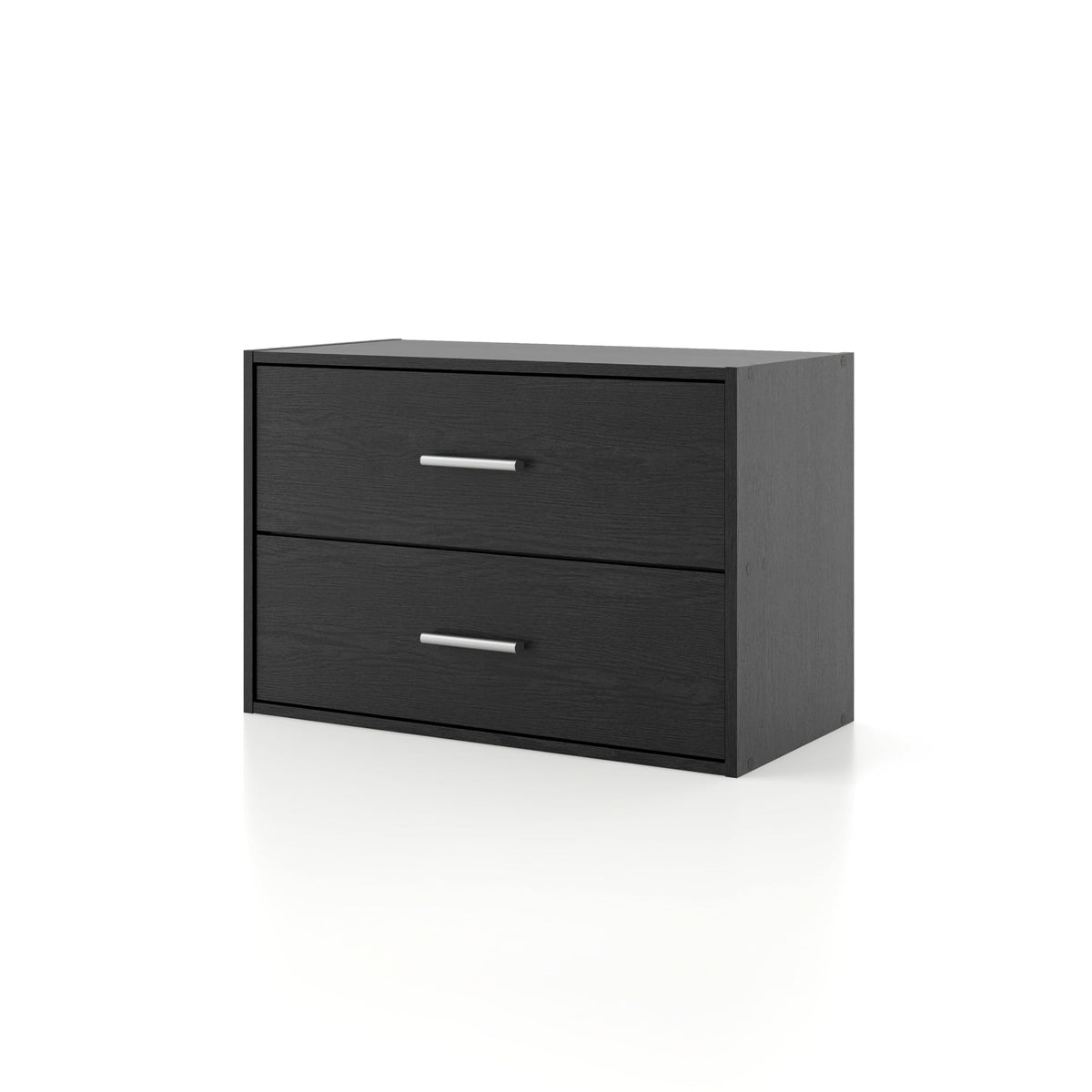 Apexa 2-Drawer stackable front view in black for tidy categorization.