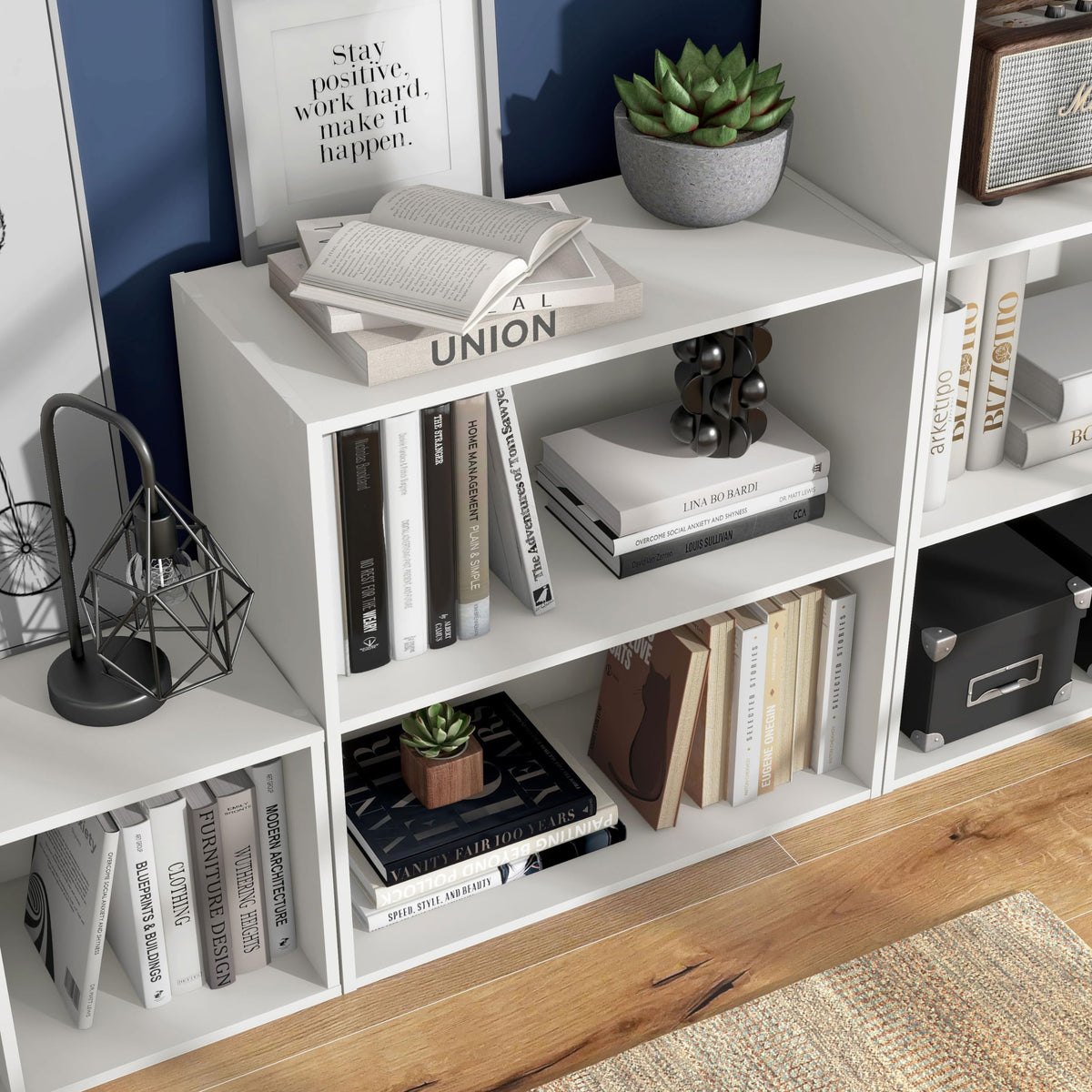 Homes Inside + Out Apexa 4-Cube Open Cube keeps media organized.