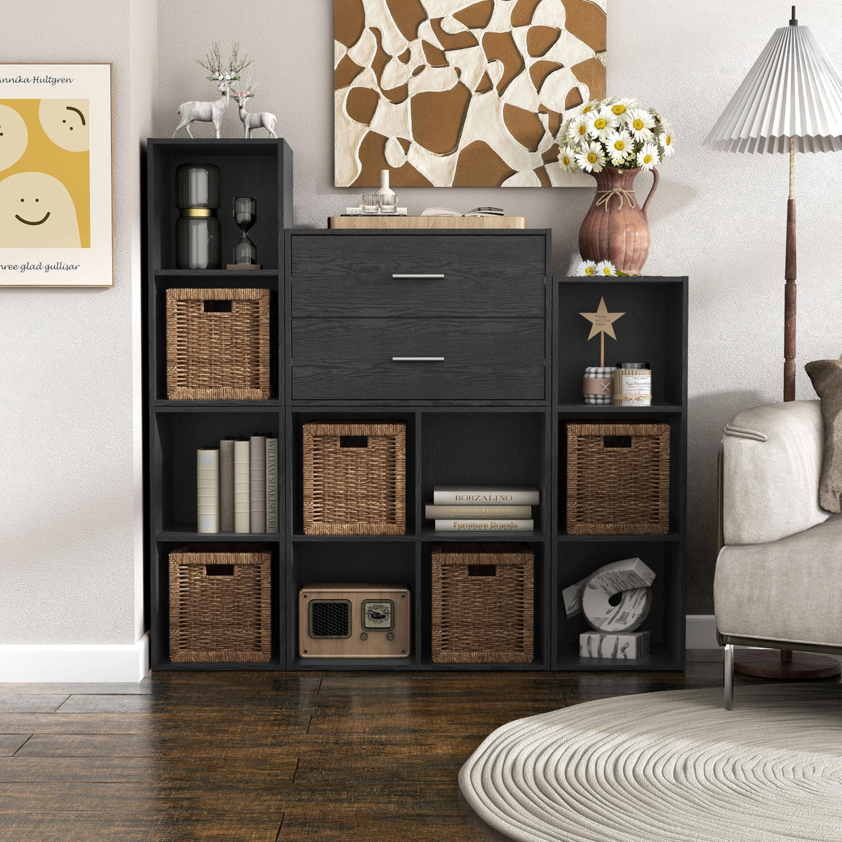 Open-drawer setup highlights flexible storage in living areas.