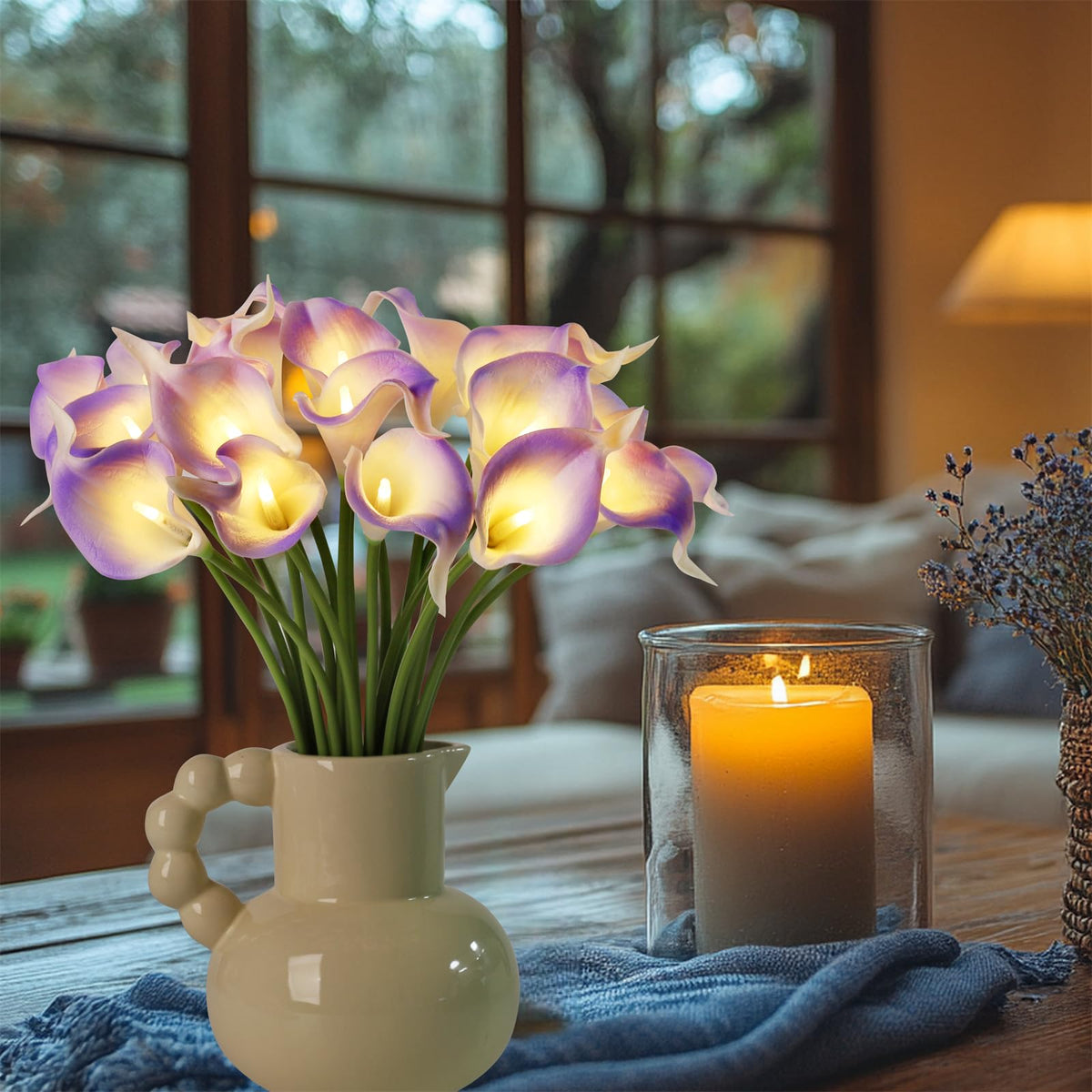 HOMESEASONS Calla Lily night light features timer for energy-saving use.