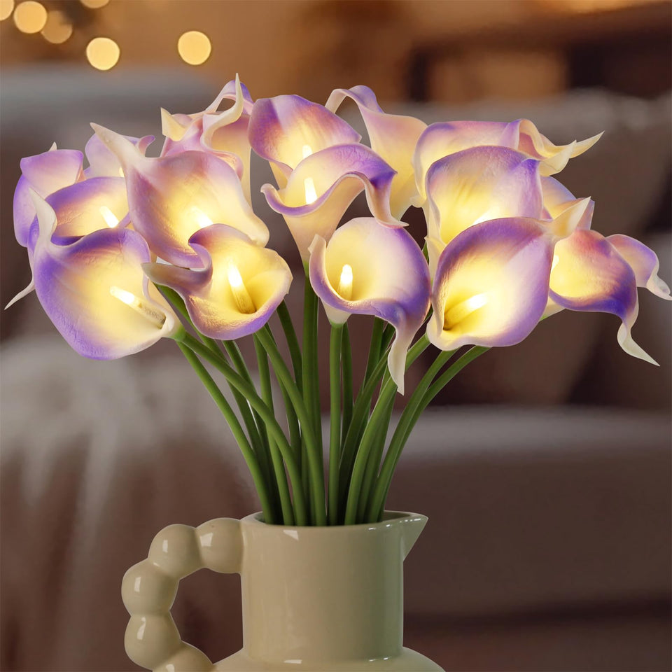 HOMESEASONS Calla Lily night light bouquet adds warm, cozy ambience to any living space.