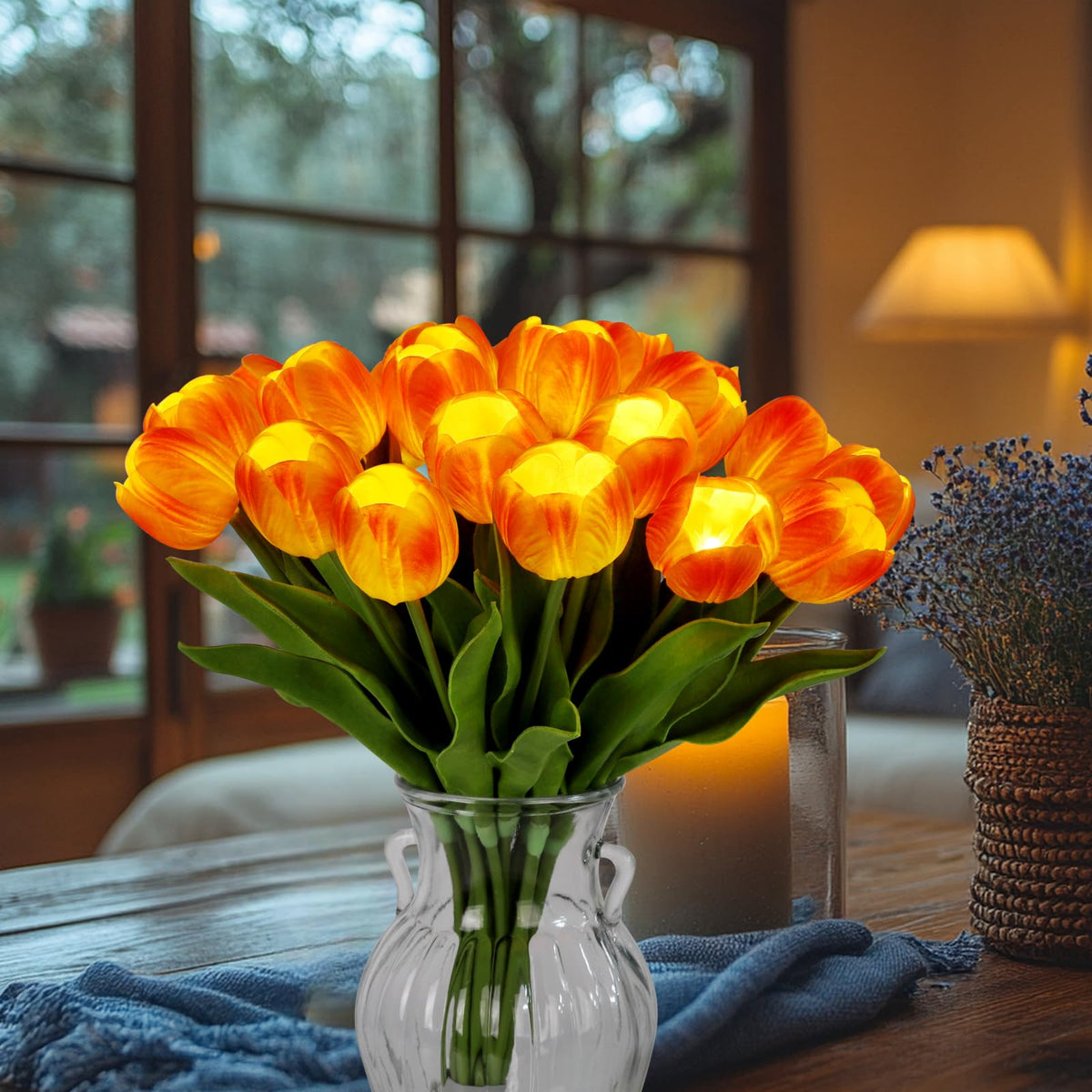 Homeseasons cordless LED tulips fit easily in any vase.