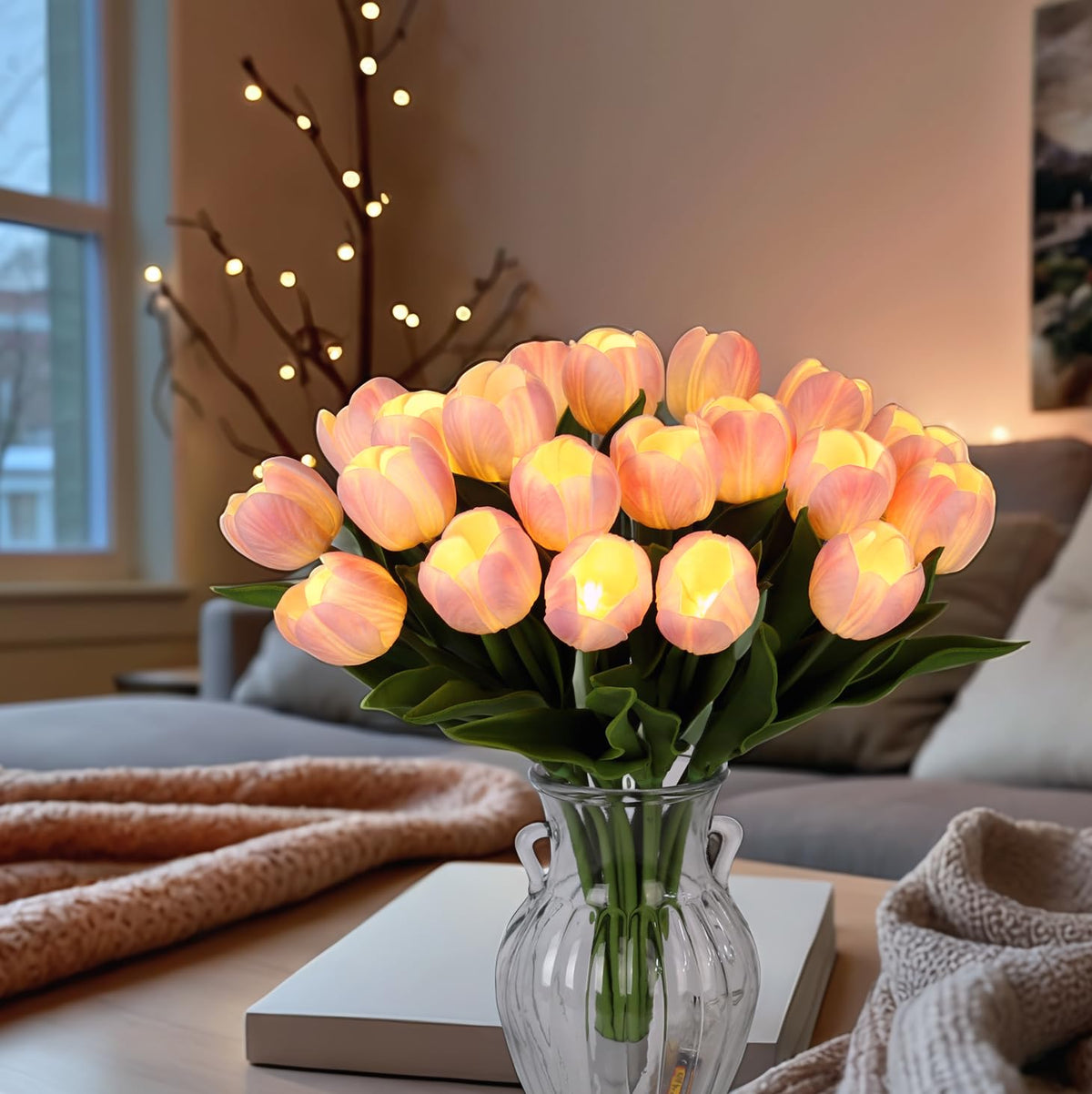 HOMESEASONS cordless tulip arrangement for quick, clutter-free decor placement