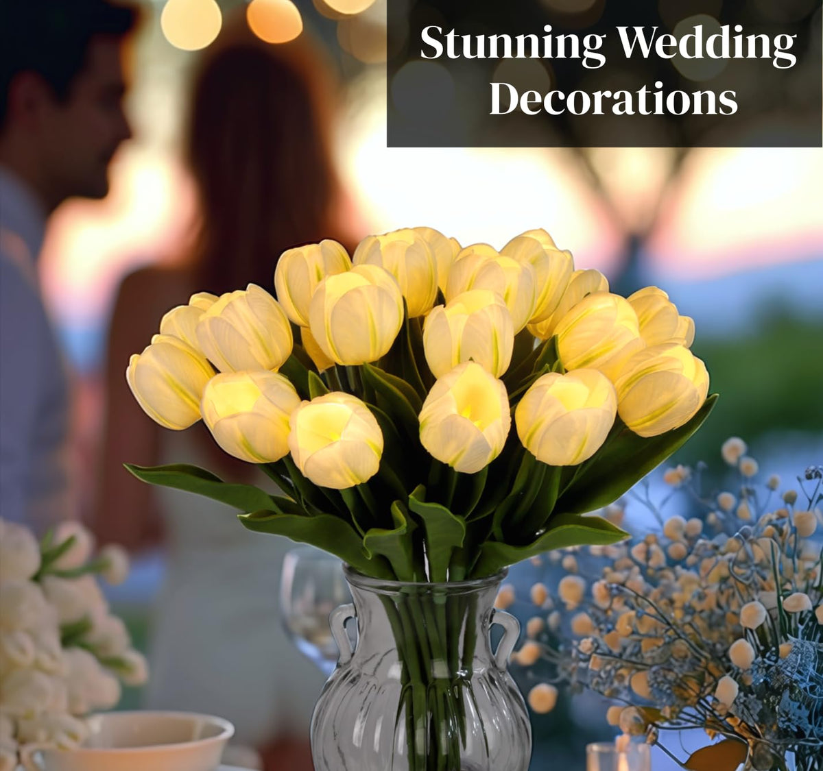 HOMESEASONS LED tulips with real touch petals for lifelike decorative charm.