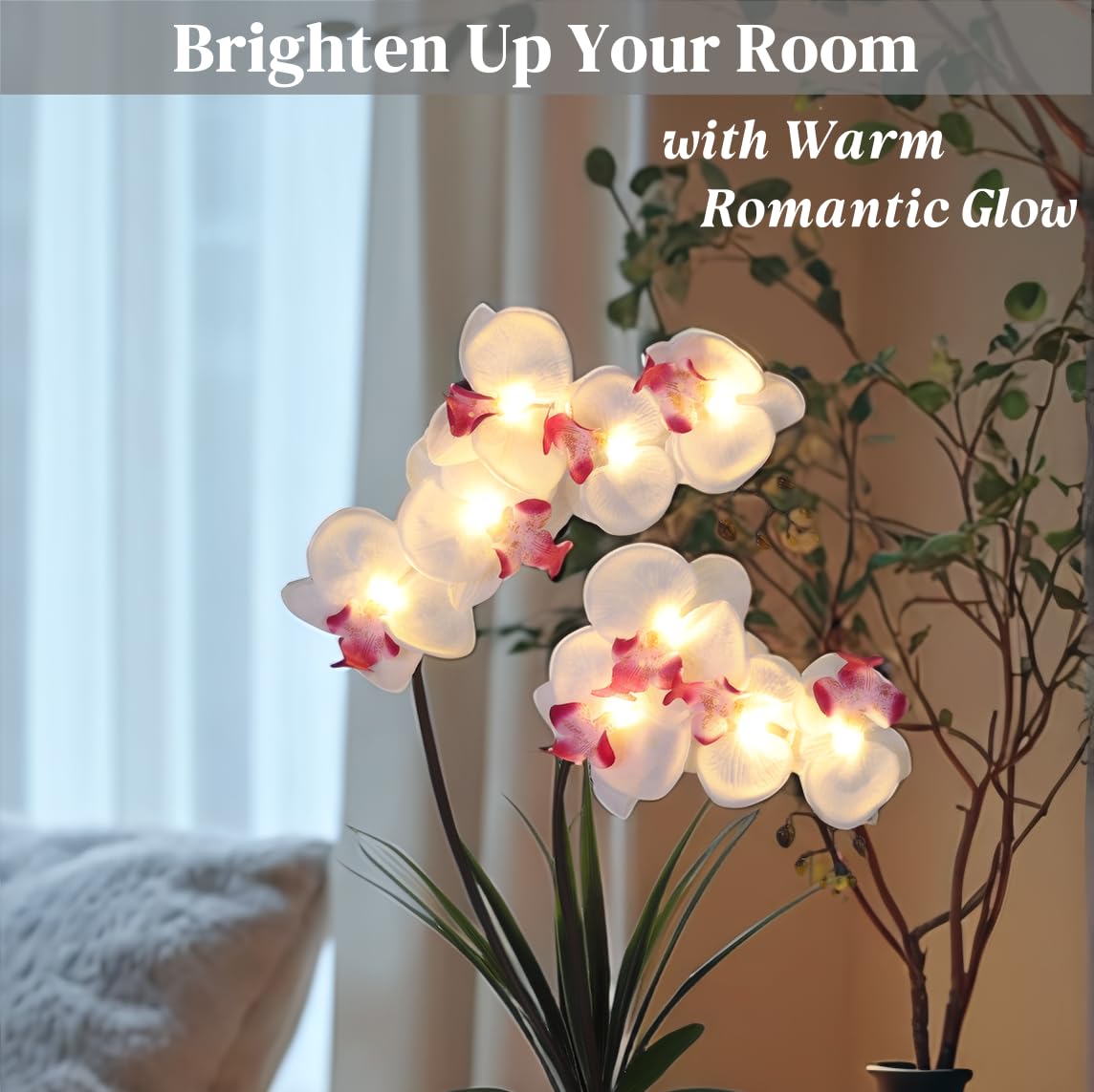 HOMESEASONS Orchid Lamp warm LED glow enhances ambiance on a surface