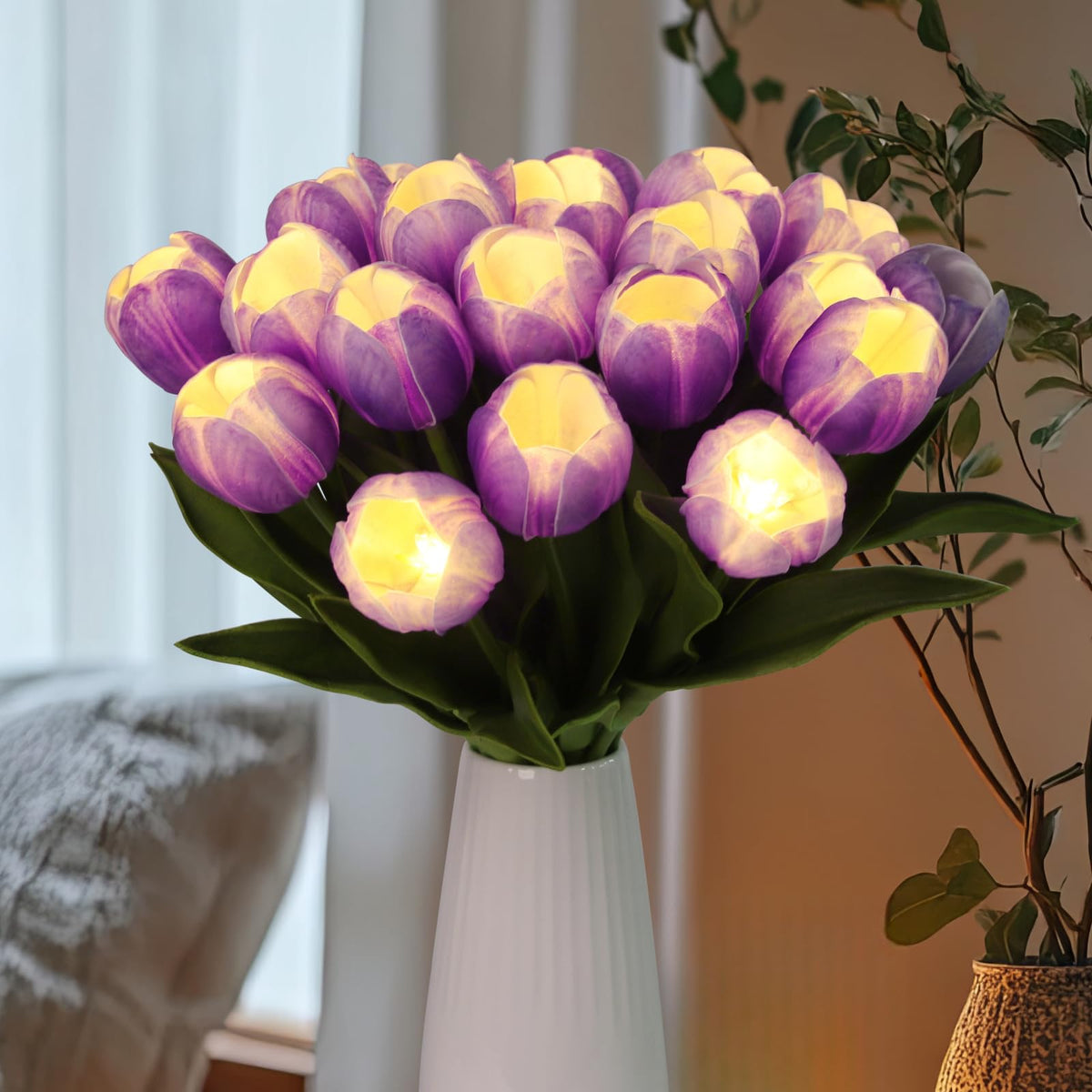 HOMESEASONS tulip LED bouquet glows softly for romantic table ambiance.