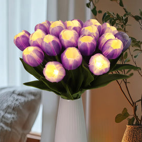 HOMESEASONS tulip LED bouquet glows softly for romantic table ambiance.