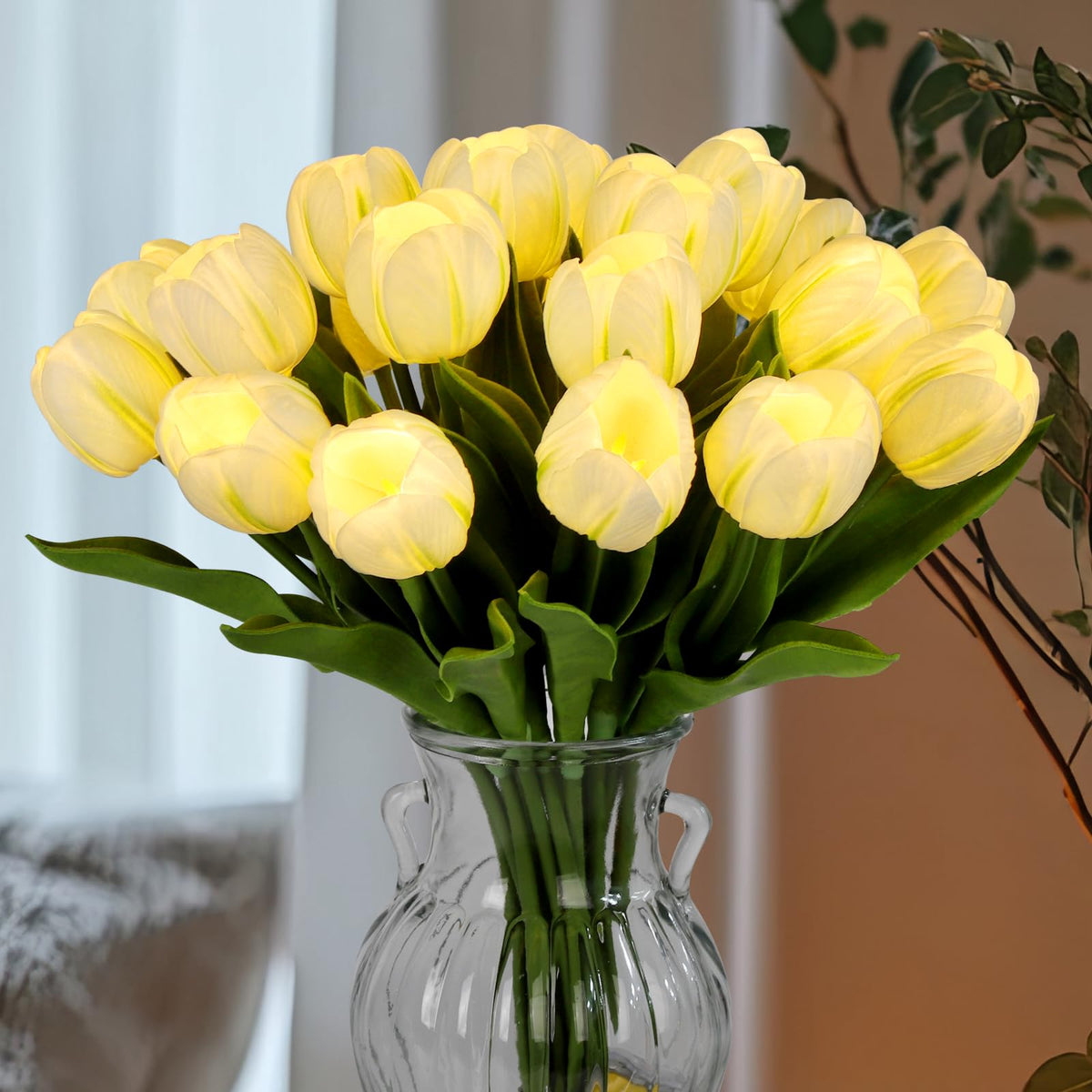 HOMESEASONS tulip light bouquet in white for warm, romantic ambiance.
