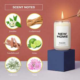 Homesick New Home candle with soy wax delivers a steady, long burn.