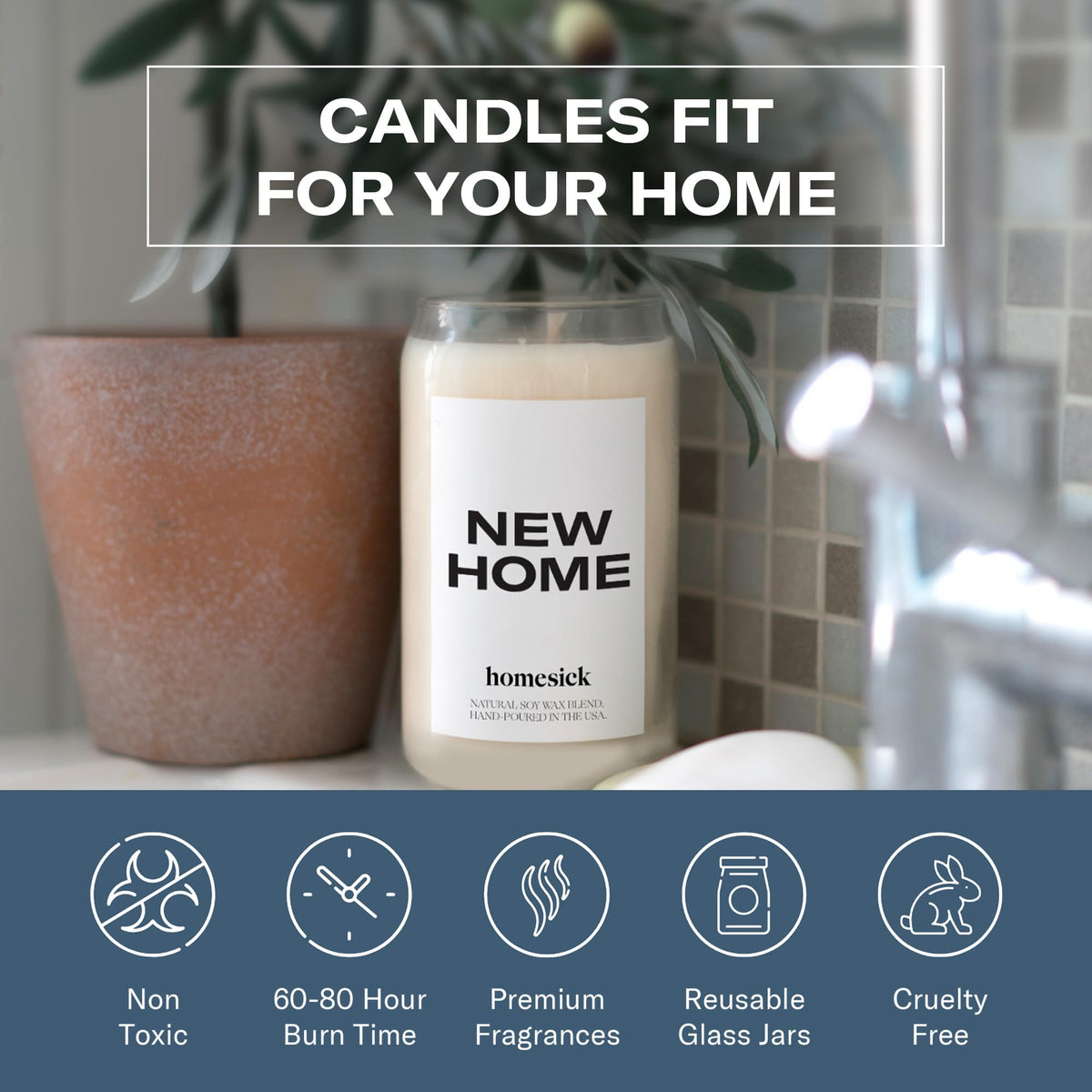Homesick New Home candle label detail reflects premium craftsmanship and care.