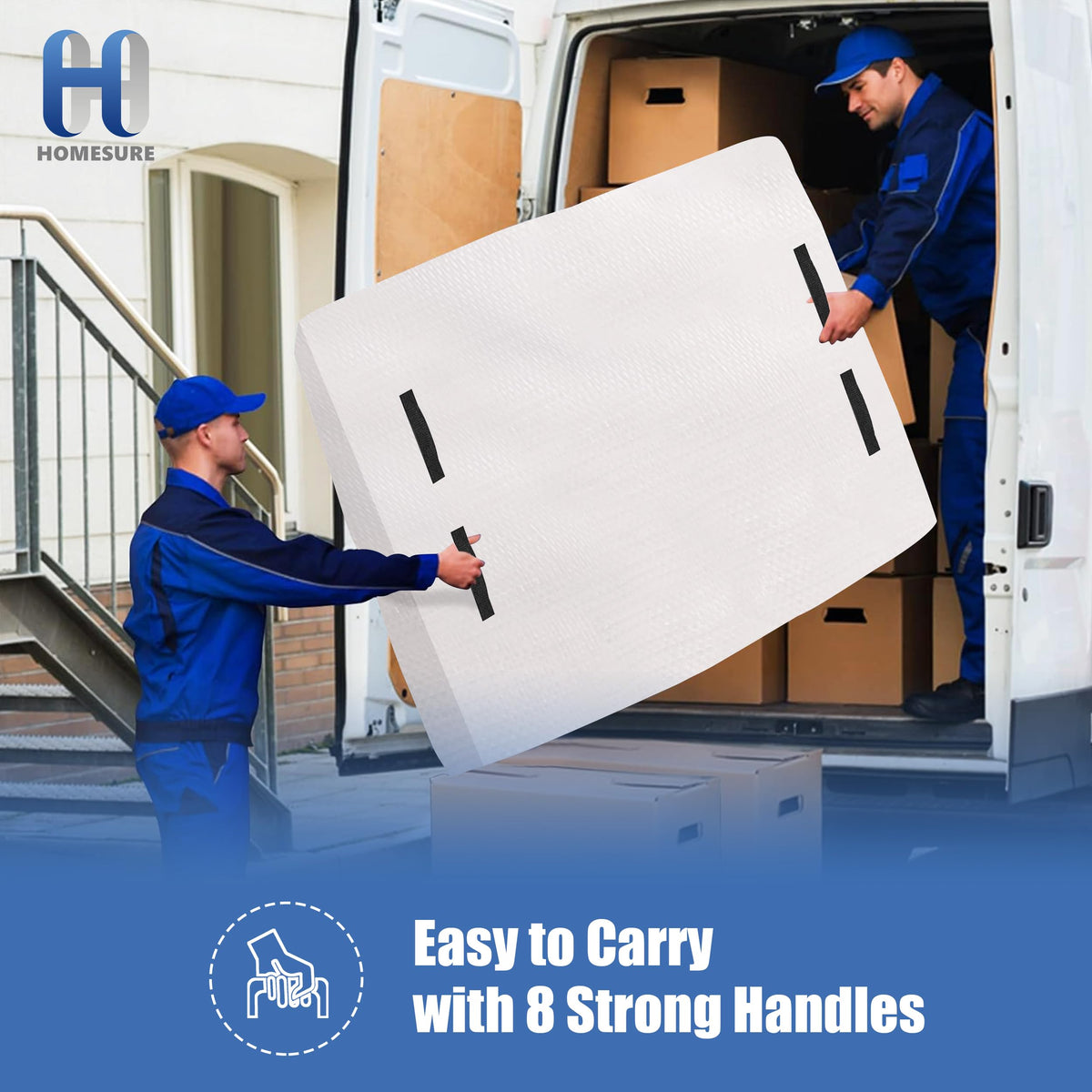 HOMESURE water-resistant tarp guards against moisture in storage.