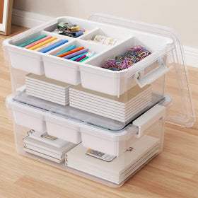 HOMETUK 40Qt stackable bins with lids and trays provide easy access while organizing crafts.