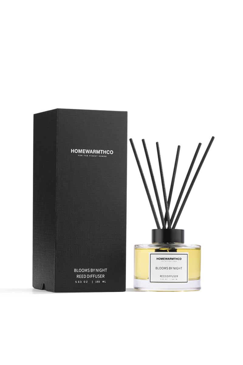 Homewarmthco Blooms by Night diffuser bottle with reeds long-lasting ambiance