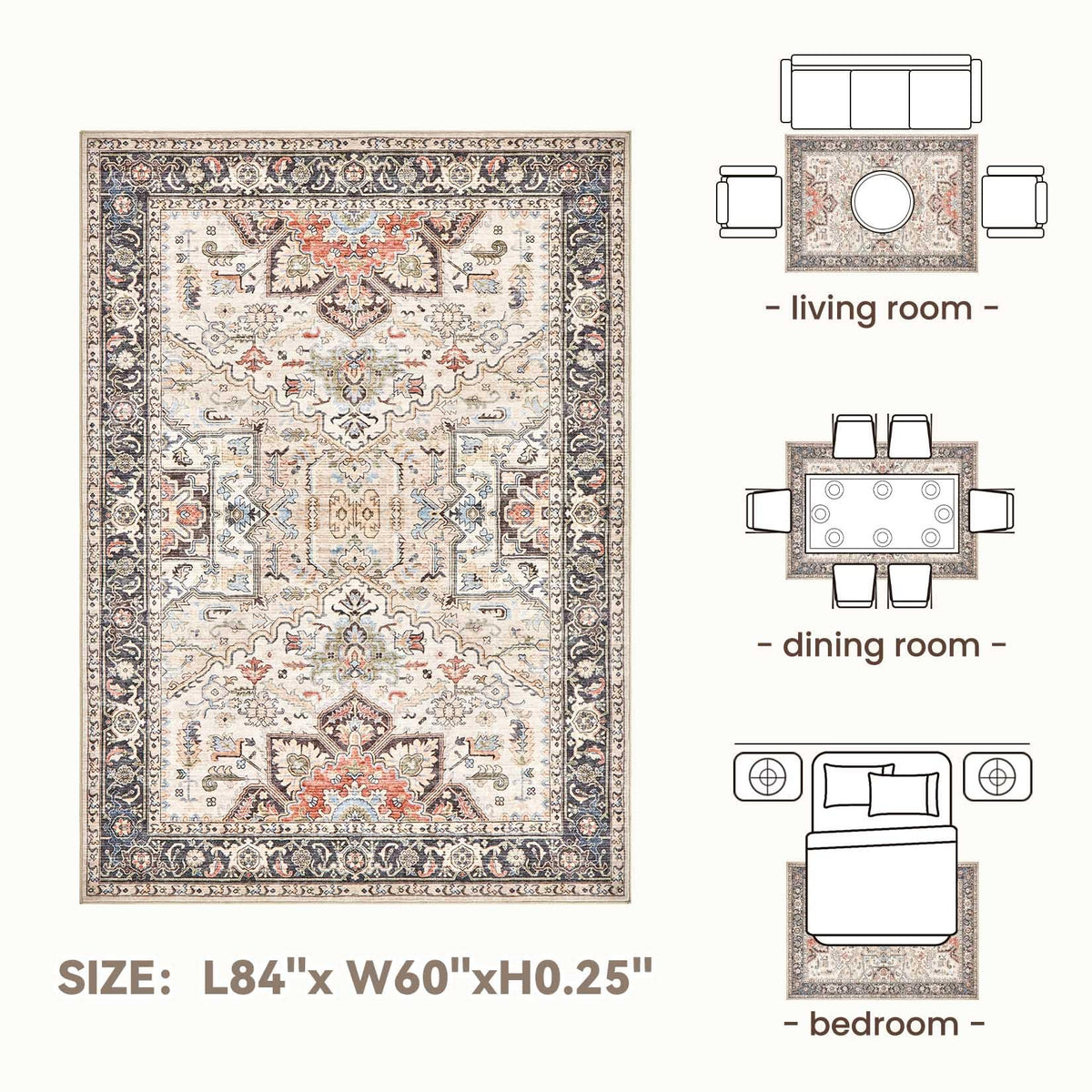 Homewill area rug 5x7 suitable for dining rooms, bedrooms, and offices.