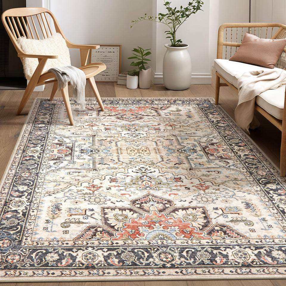 Homewill area rug 5x7 front view with vintage floral pattern for cozy living rooms.