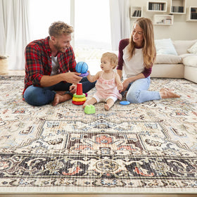 Homewill area rug 5x7 machine-washable feature makes cleaning quick and easy.