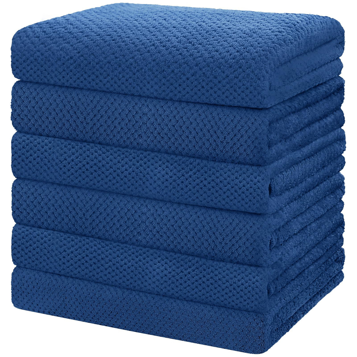 HOMEXCEL 6-pack blue bath towels folded, plush and soft for daily use.