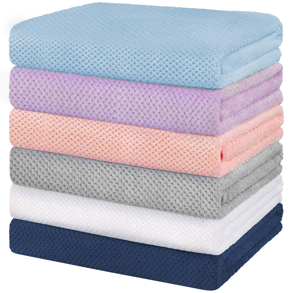HOMEXCEL 6-pack bath towels set in soft 24x48 inches for gentle skin contact.