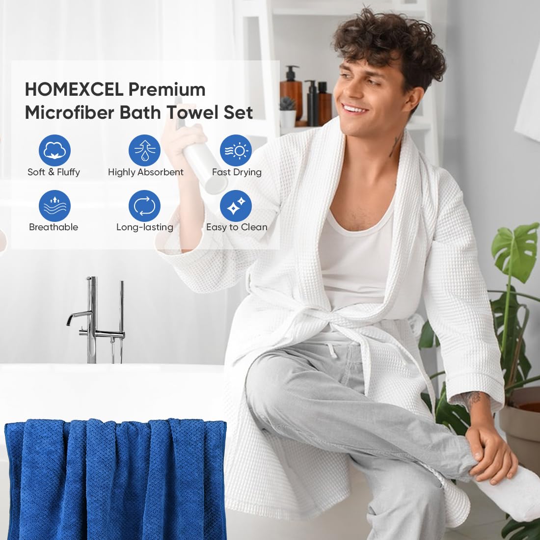 HOMEXCEL bath towel pack-4 display features four towels ready for daily use