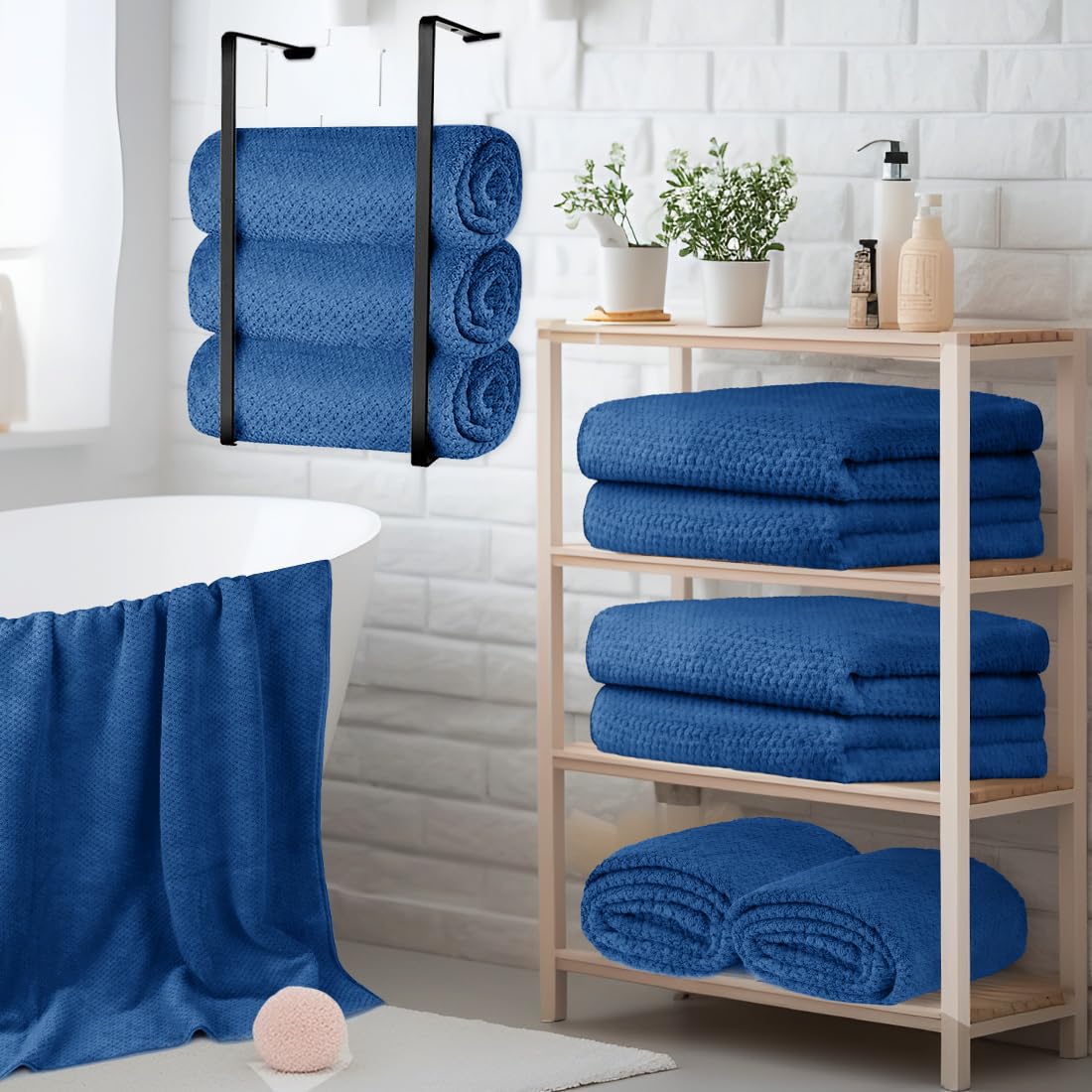 HOMEXCEL towel set in a clean hotel bathroom setting.