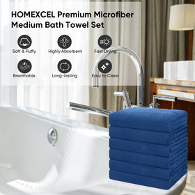 HOMEXCEL blue towels shown drying quickly after wash.
