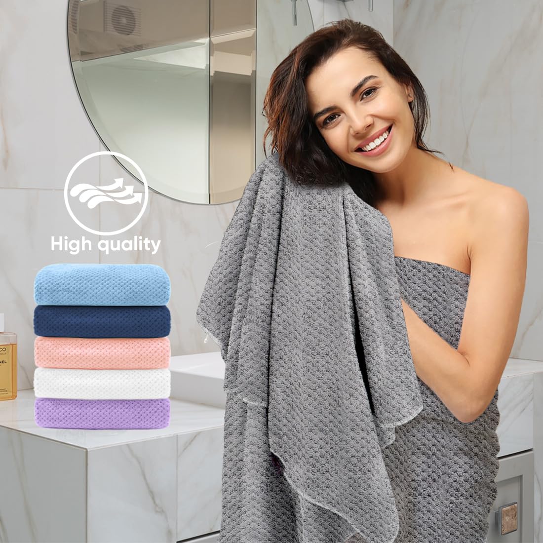 HOMEXCEL multicolor towel collection adds vibrant style to bathrooms.