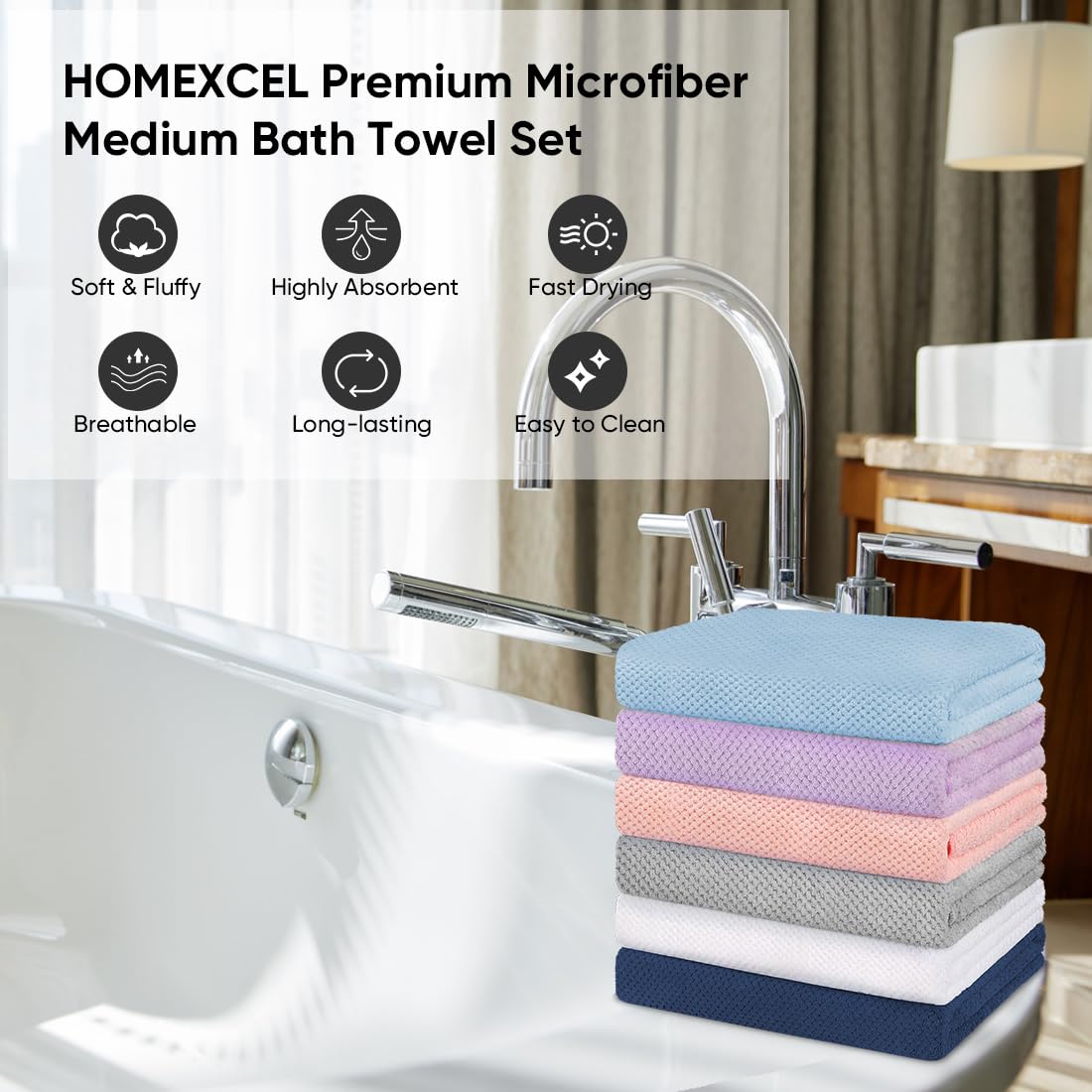 HOMEXCEL lint-free microfiber towel maintains a clean look wash after wash.