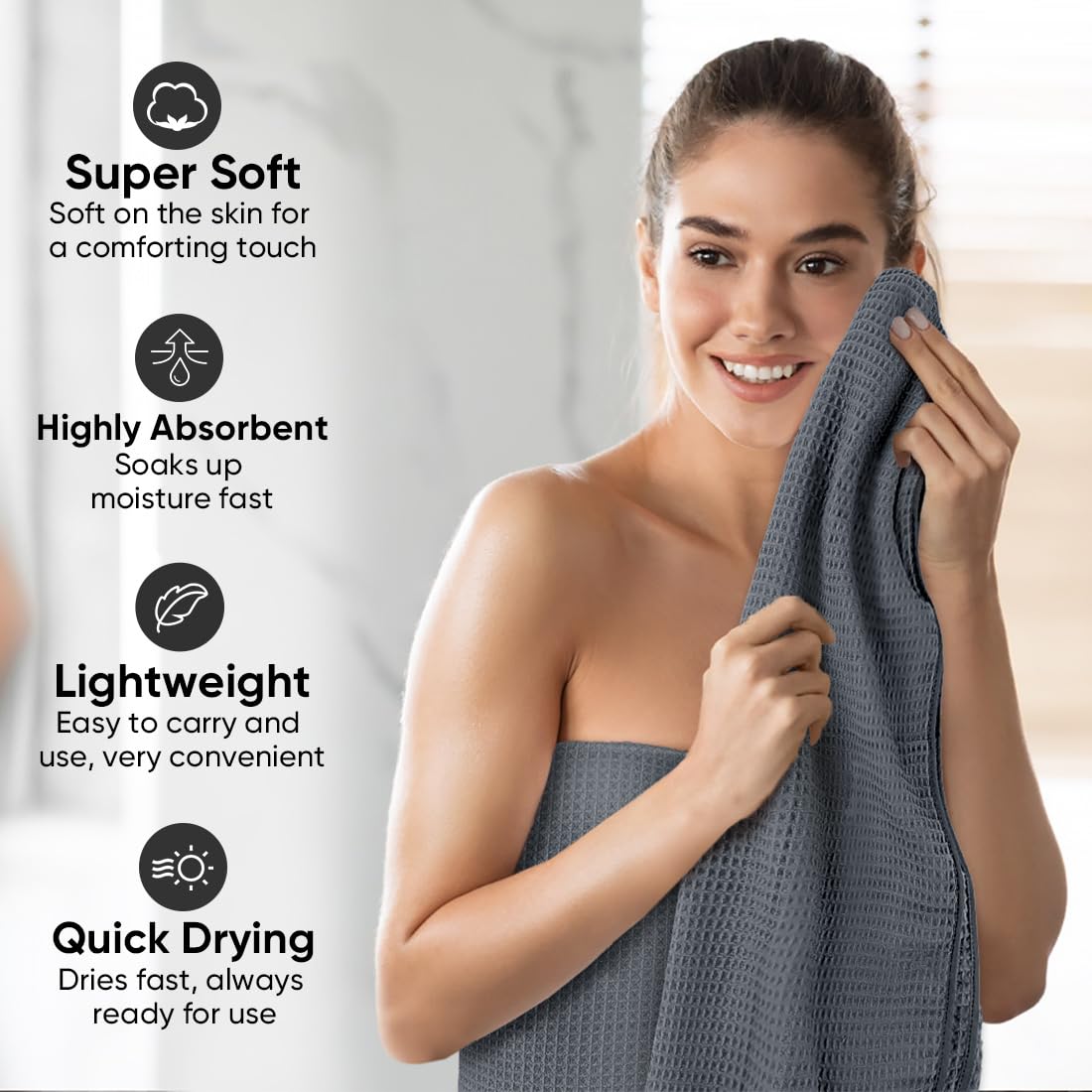 HOMEXCEL waffle towel set lint-free for clean, residue-free drying.