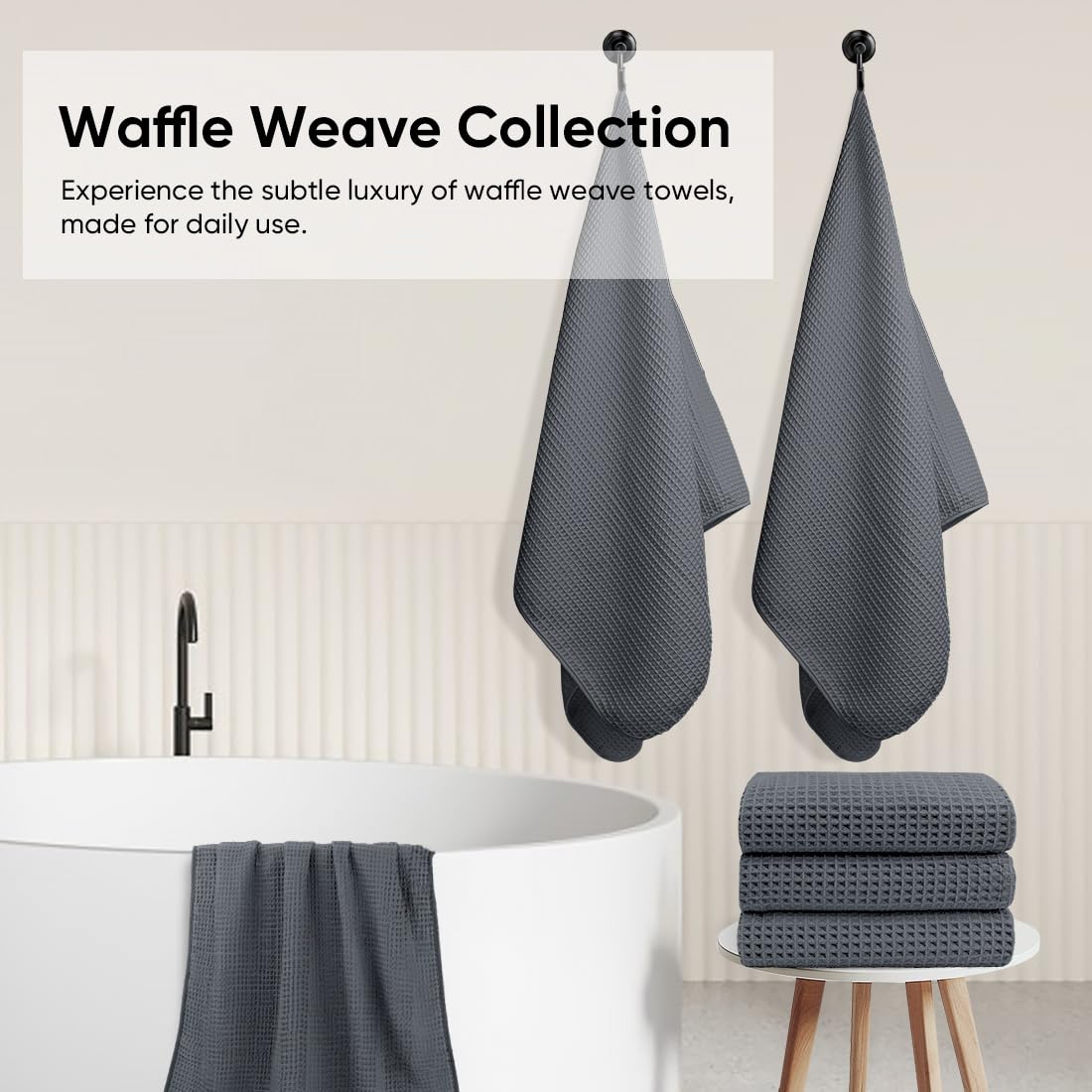 HOMEXCEL waffle towel set reinforced stitching for long-lasting durability.