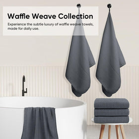 HOMEXCEL waffle towel set reinforced stitching for long-lasting durability.