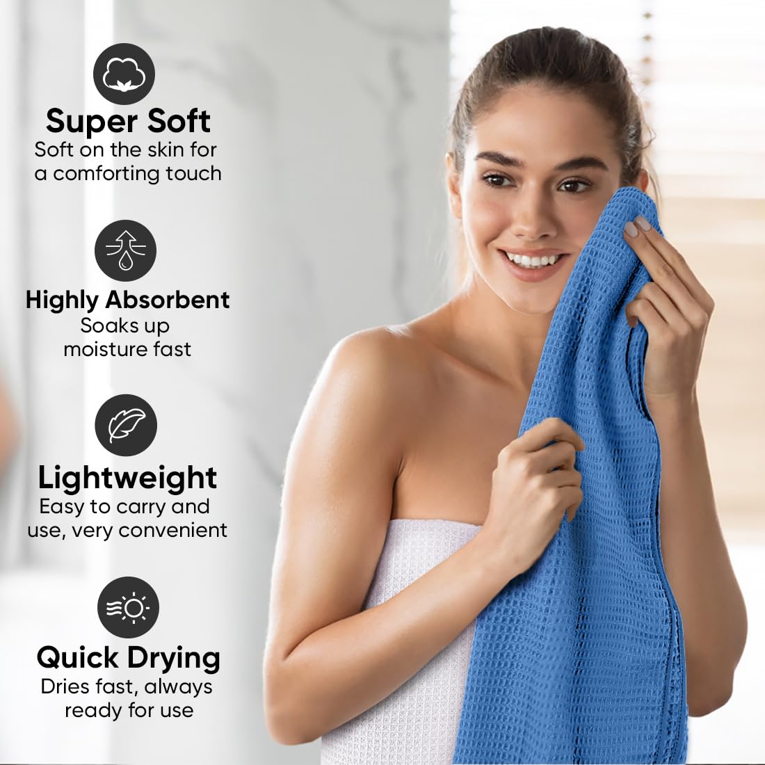 HOMEXCEL absorbency-demo image showing fast water uptake for spa-like drying after shower.