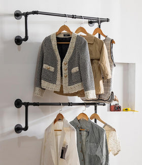 Homeyeeng wall-mounted pipe rack showcasing industrial design for easy assembly and stylish storage.