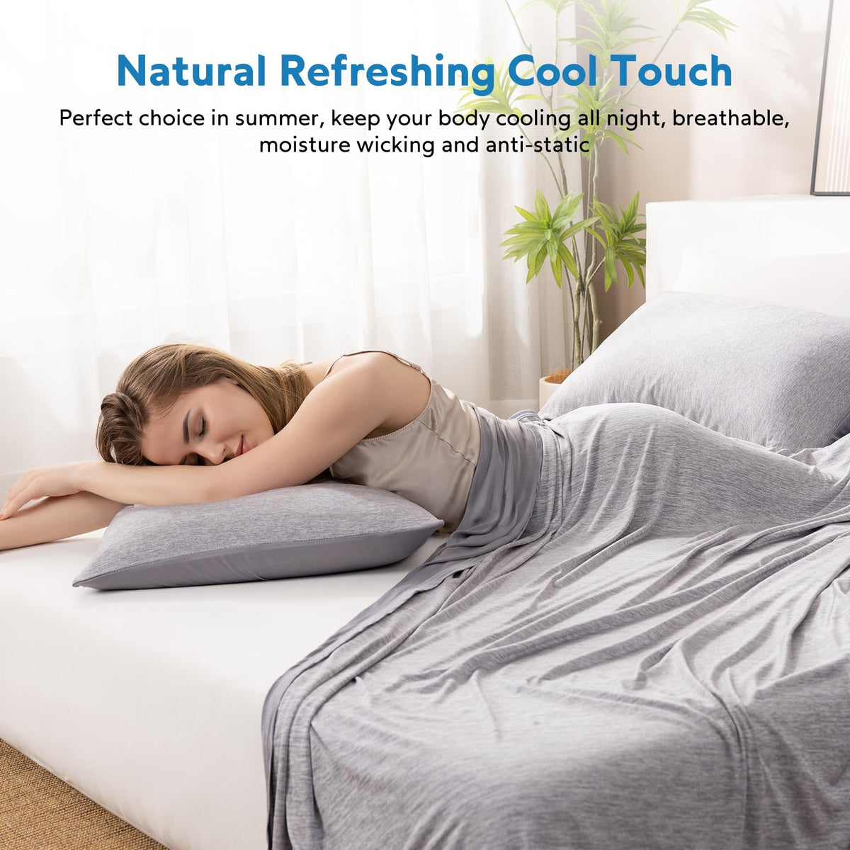 HOMFINE cooling blanket back side close-up featuring soft, skin-friendly mica nylon.