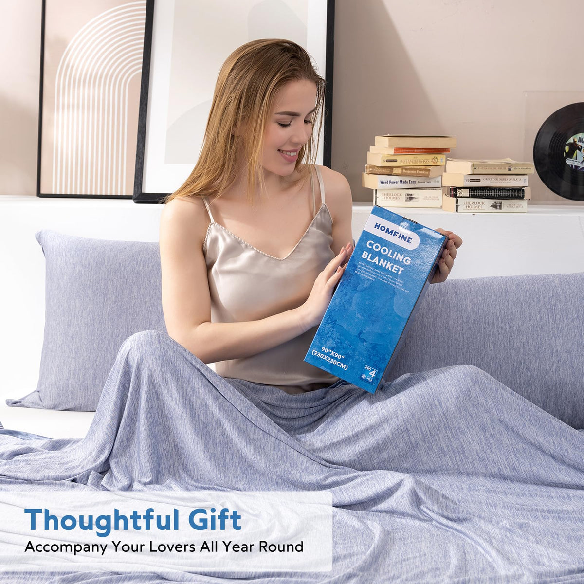 HOMFINE cooling blanket blue color highlighting stylish design