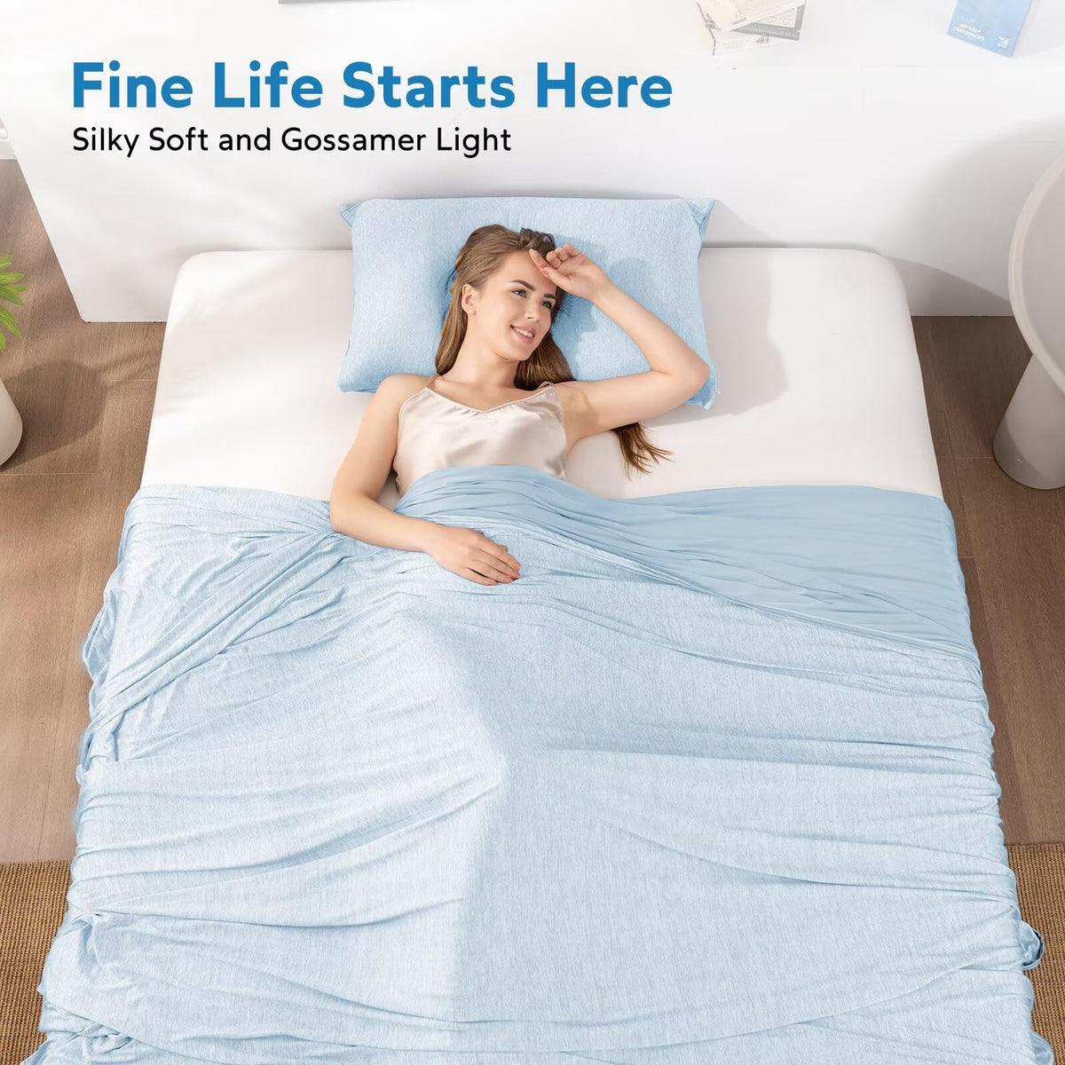 HOMFINE cooling blanket ready for travel highlights easy packing and on-the-go cooling.