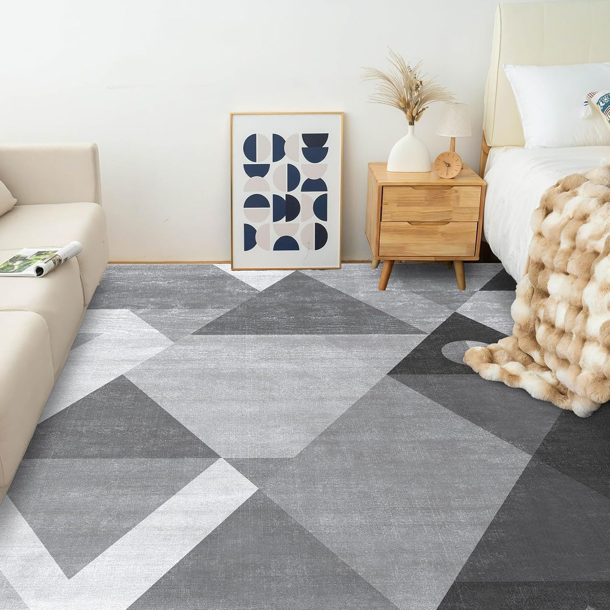 HOMFINE geometric pattern living room rug adds contemporary flair and depth.