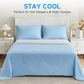 HOMFINE queen-size blue blanket offers generous coverage and comfort.
