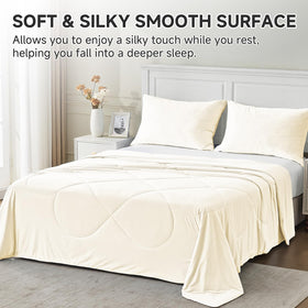 HOMFINE cooling blanket shown for sleep, reading, and travel
