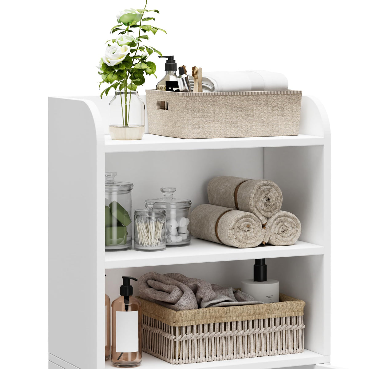 Homhedy bottom cabinet hides spare toilet paper for a tidy look