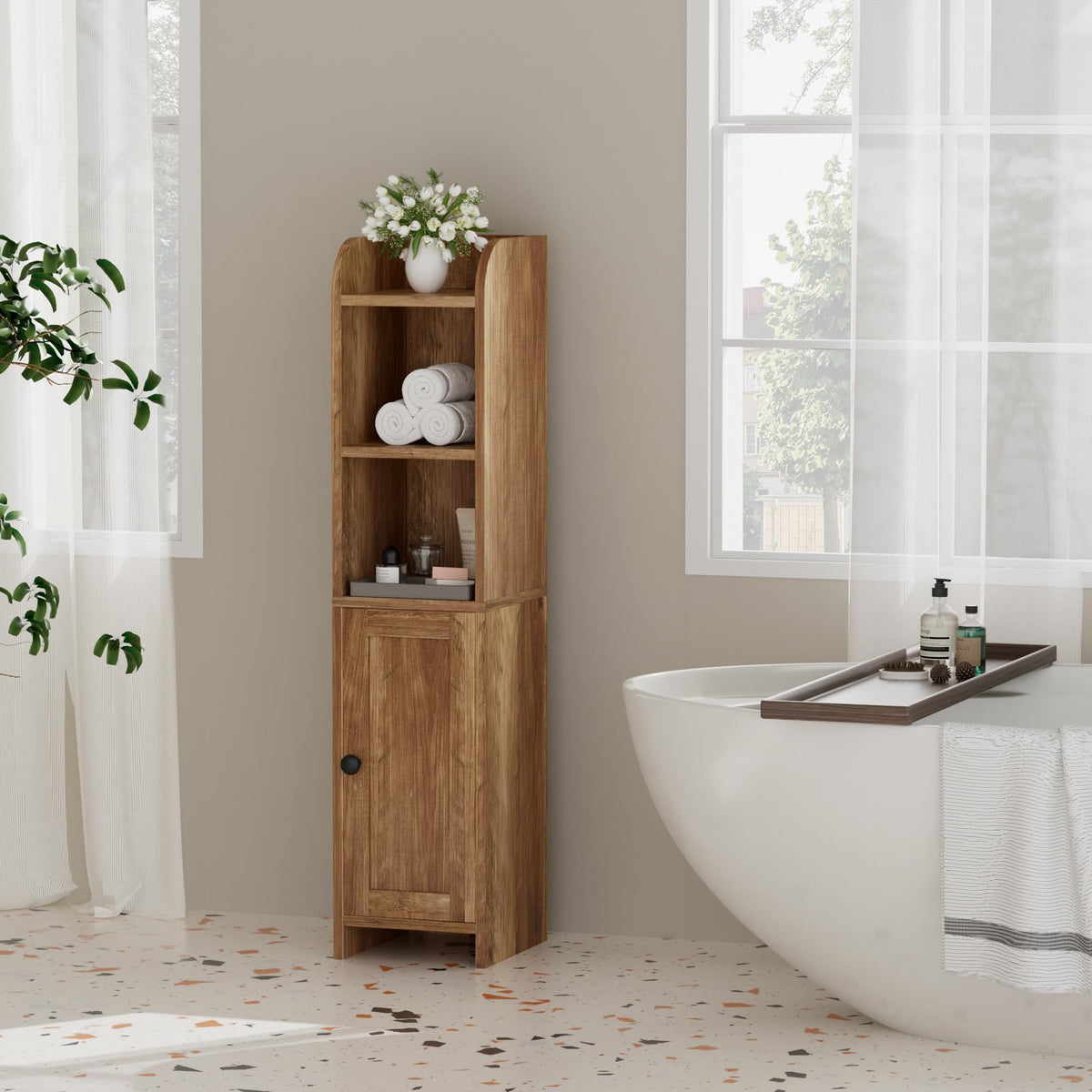 Homhedy cabinet with door and shelves for easy access to towels
